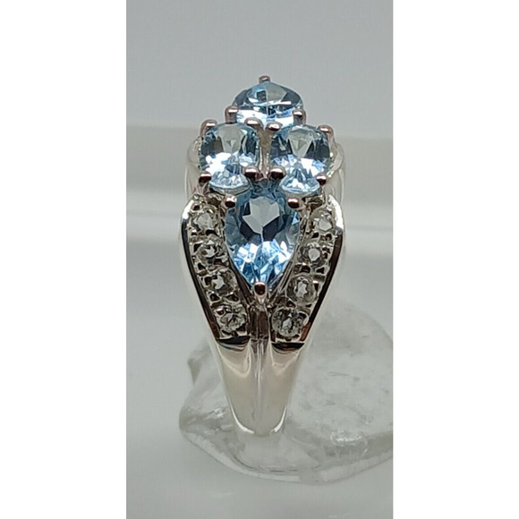 NOS Vintage Estate Blue Topaz Simulated Diamond Sterling Silver Ring Size 7.5 - Picture 1 of 12